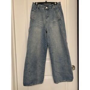 Barrel Leg Jeans Horseshoe Baggy Wide Leg Curved Seam Light Wash Denim High Rise